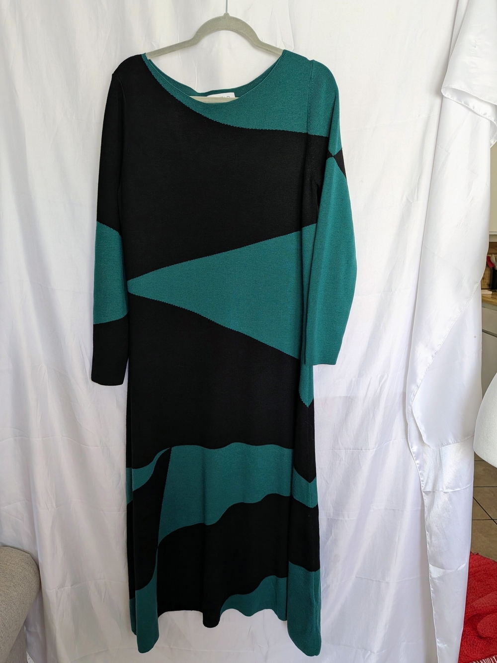 The Fold London 100% Merino Wool Colorblock Dress Light Emerald Green Black 14